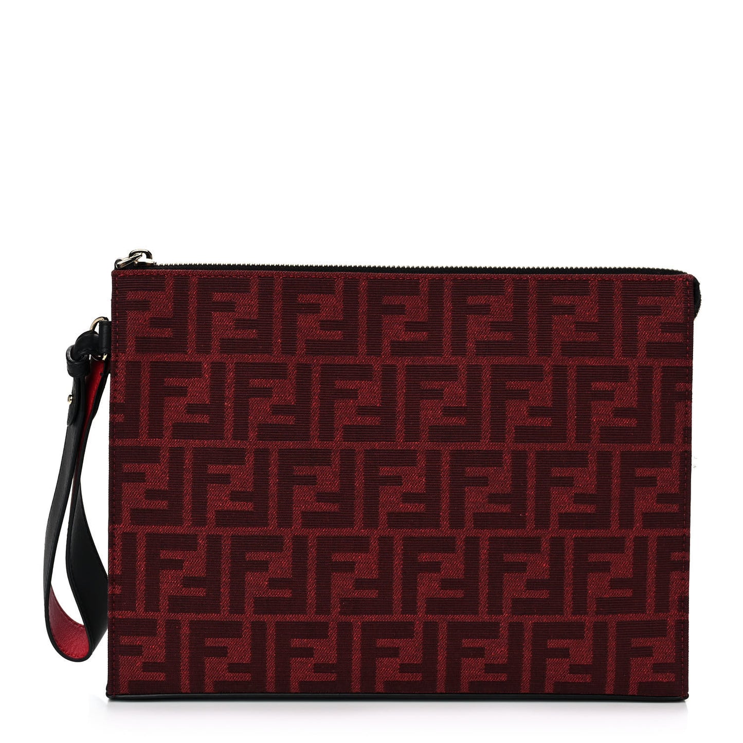 Fabric Jacquard FF Clutch Bag Rosso Marlboro Black