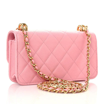 Chanel Caviar Quilted Flap Phone Holder With Chain Light Pink 2 of 10