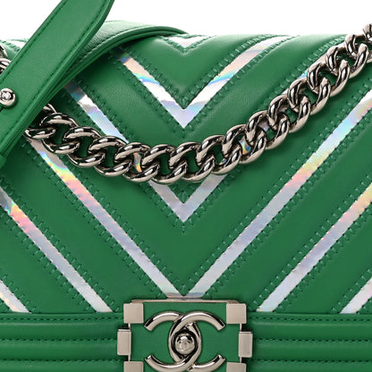 Chanel Lambskin Iridescent PVC Chevron Quilted Medium Boy Flap Green Silver 11 of 16