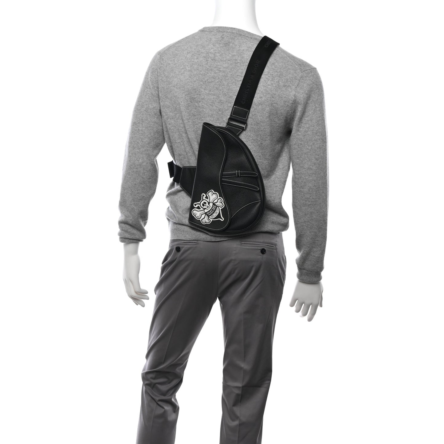 X SHAWN STUSSY Grained Calfskin Bee Saddle Bag Black