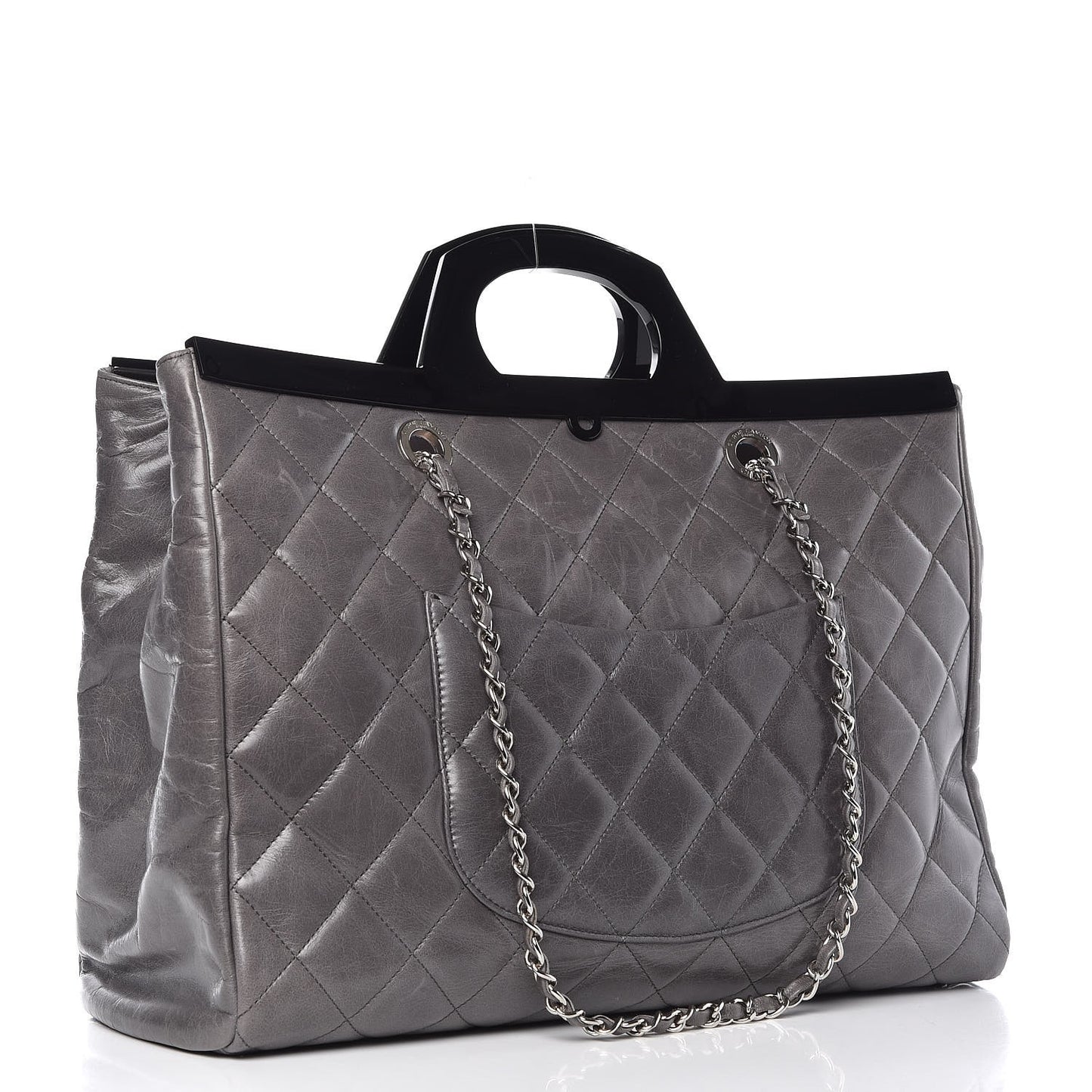 Glazed Calfskin Quilted Large CC Delivery Tote Grey