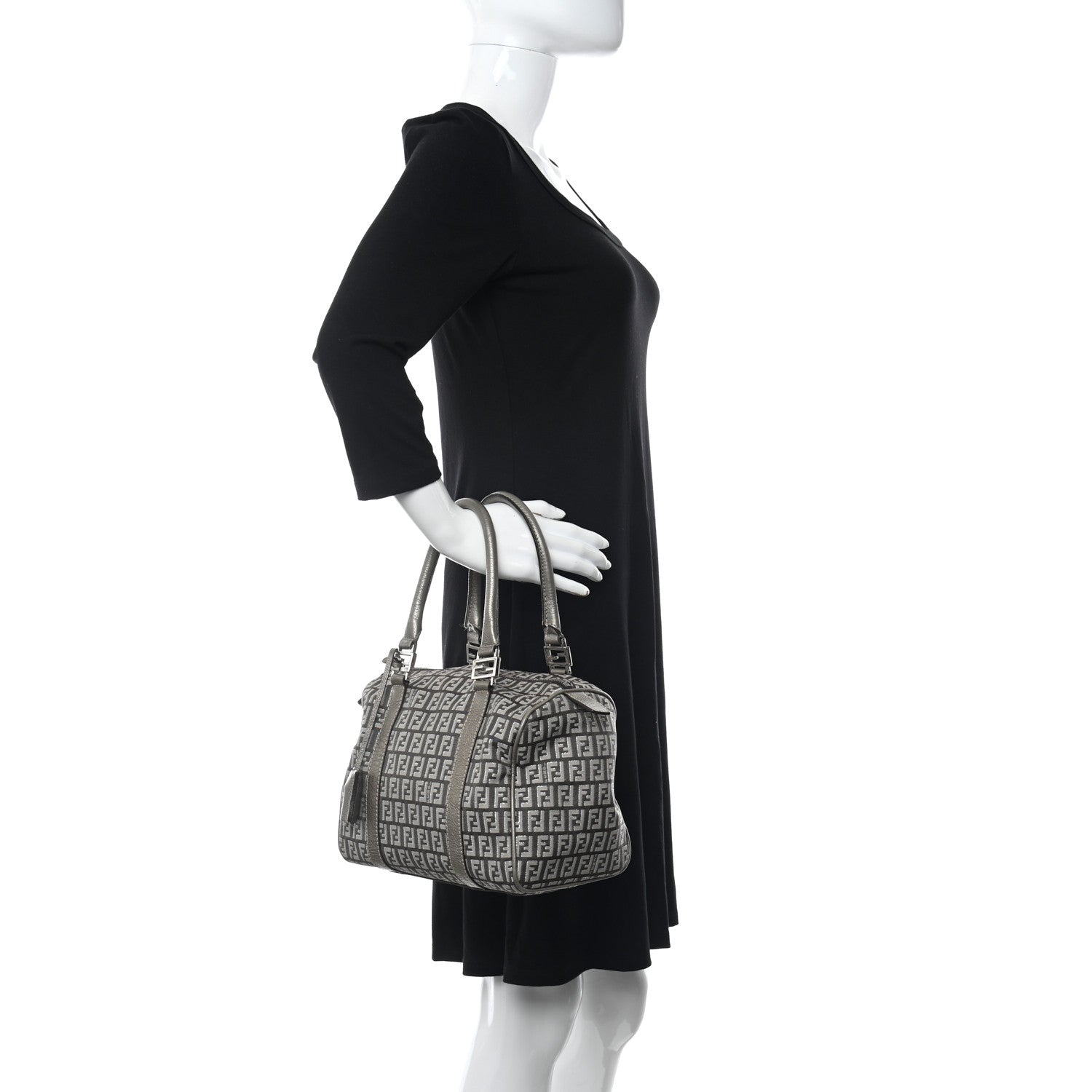 Fendi Zucchino Vachetta Forever Boston Caffe Argilla Canna di Fucile 2 of 15