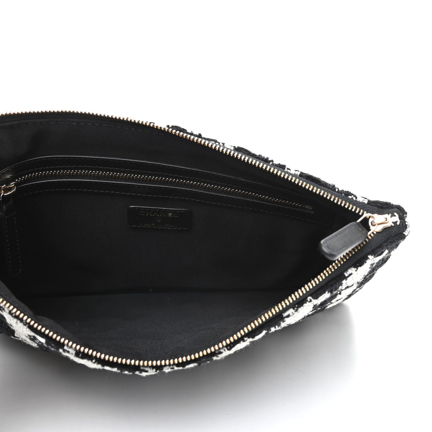 Tweed Quilted Medium Cosmetic Pouch Black Ecru White
