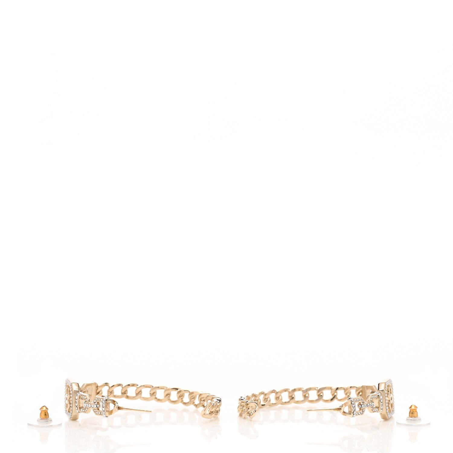 Chanel Crystal CC Vendome Hoop Earrings Gold 3 of 4