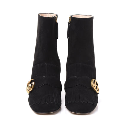 Gucci Kid Scamosciato GG Marmont Fringe 75mm Ankle Boots 36 Black 3 of 9