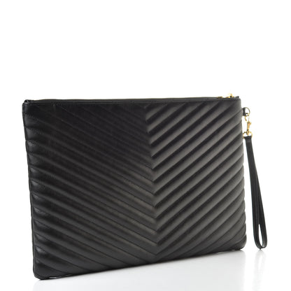 Saint Laurent Calfskin Matelasse Chevron Monogram Document Holder Black 3 of 7