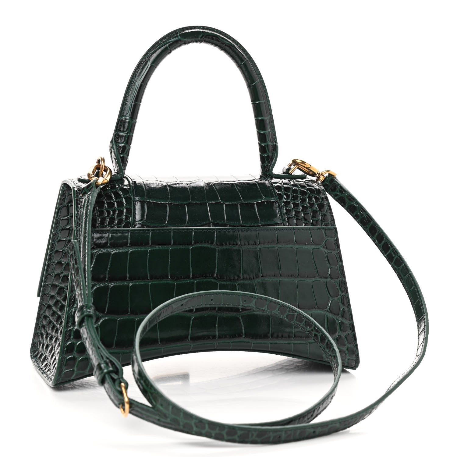 Balenciaga Shiny Calfskin Crocodile Embossed Small Hourglass Top Handle Bag Forest Green 2 of 8