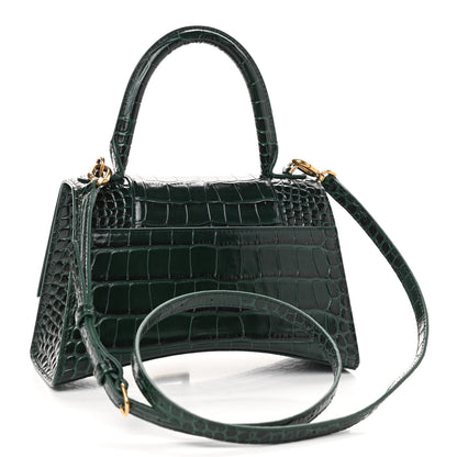 Balenciaga Shiny Calfskin Crocodile Embossed Small Hourglass Top Handle Bag Forest Green 2 of 8