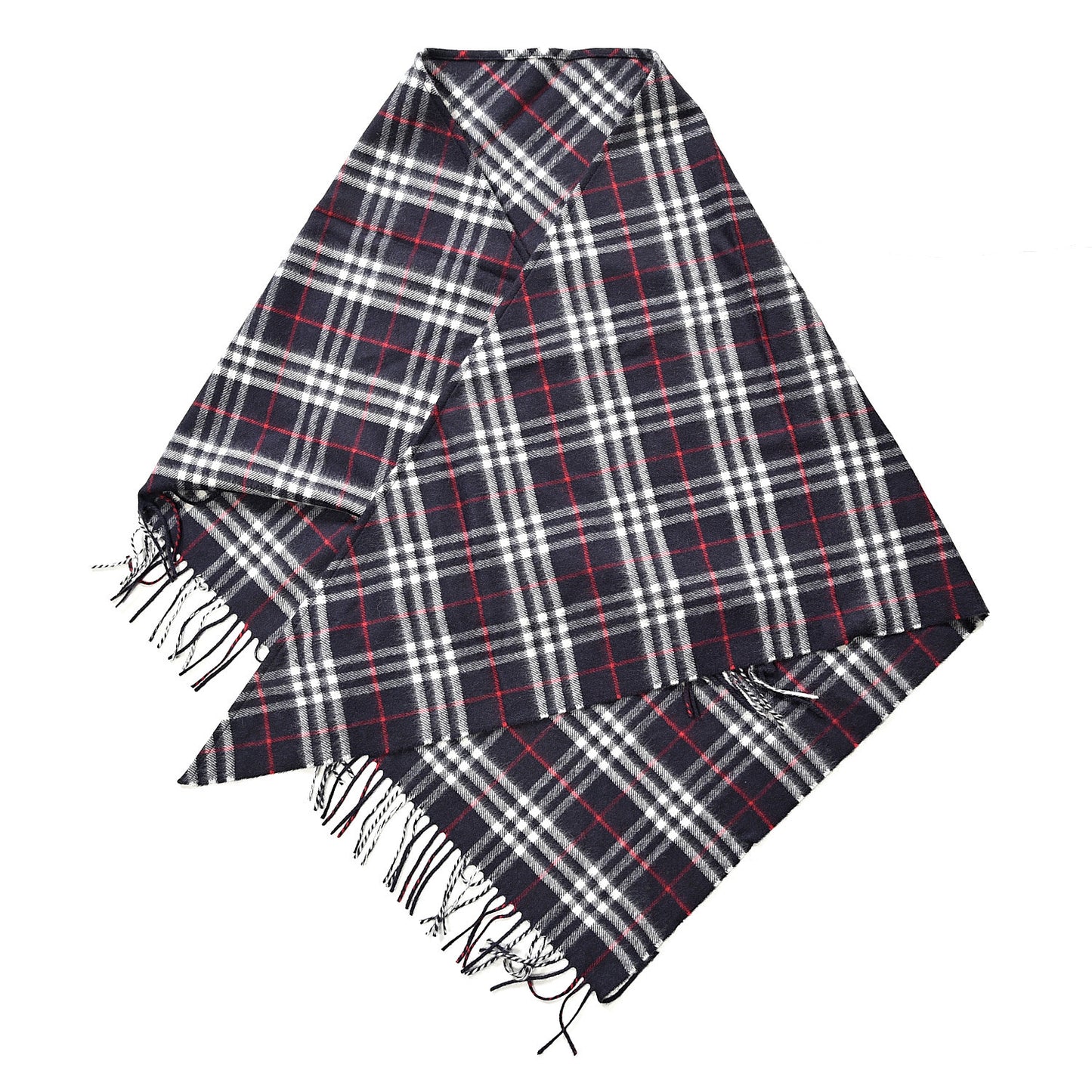 Cashmere House Check Fringe Cape Scarf Navy