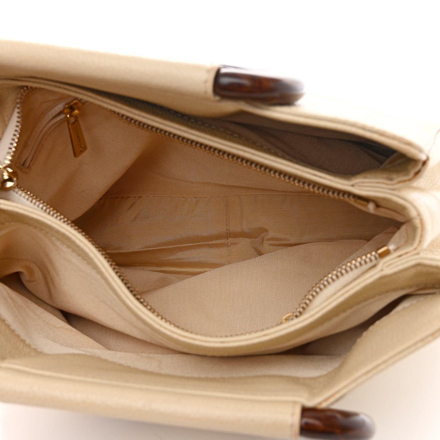 Caviar Wood Handle Handbag Beige