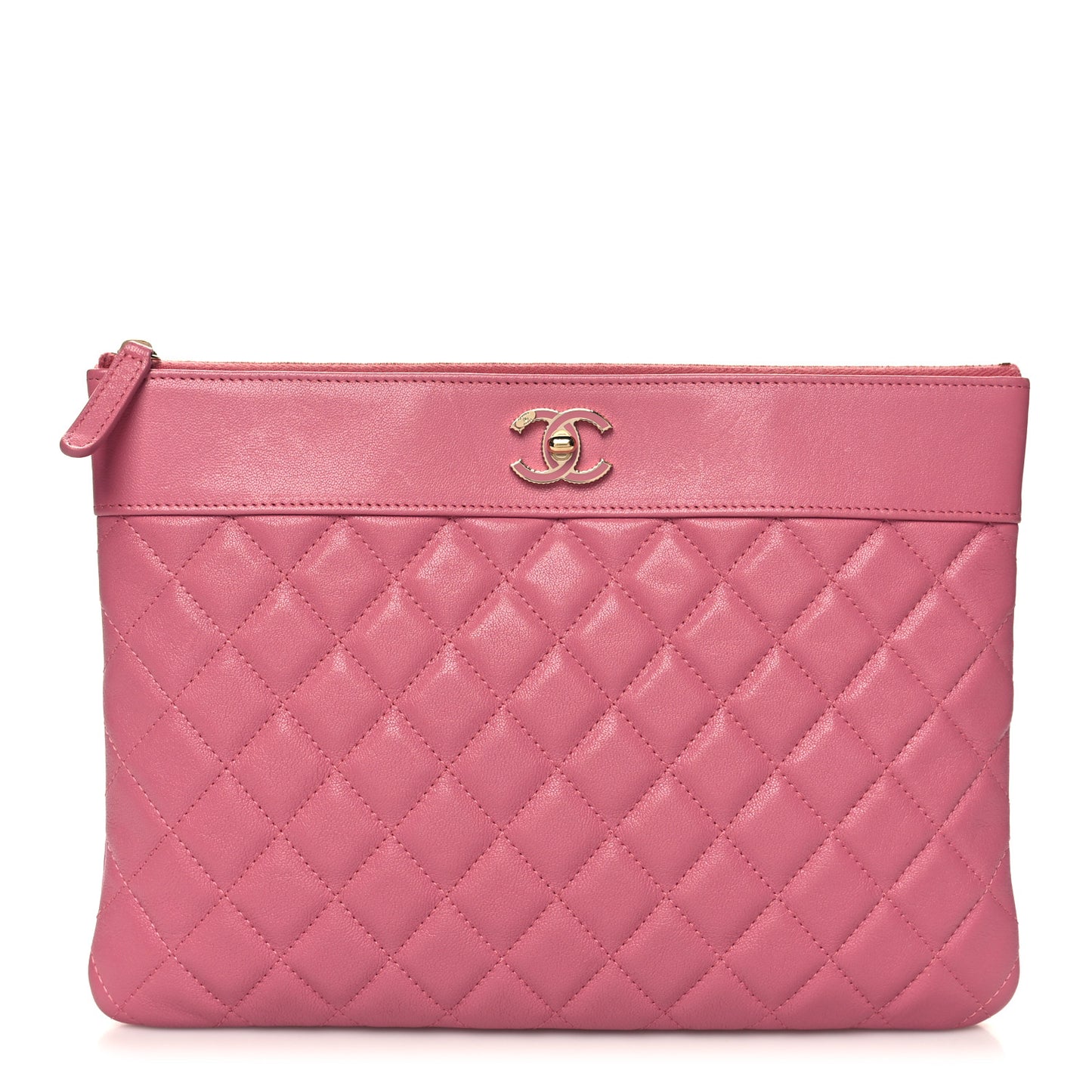 Sheepskin Quilted Large Vintage Mademoiselle Cosmetic Case Dark Pink