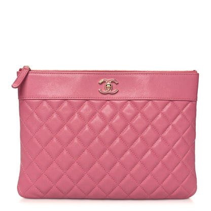 Chanel Sheepskin Quilted Large Vintage Mademoiselle Cosmetic Case Dark Pink 1 of 11