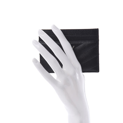Saint Laurent Grain De Poudre Matelasse Chevron Monogram Credit Card Case Black 2 of 8