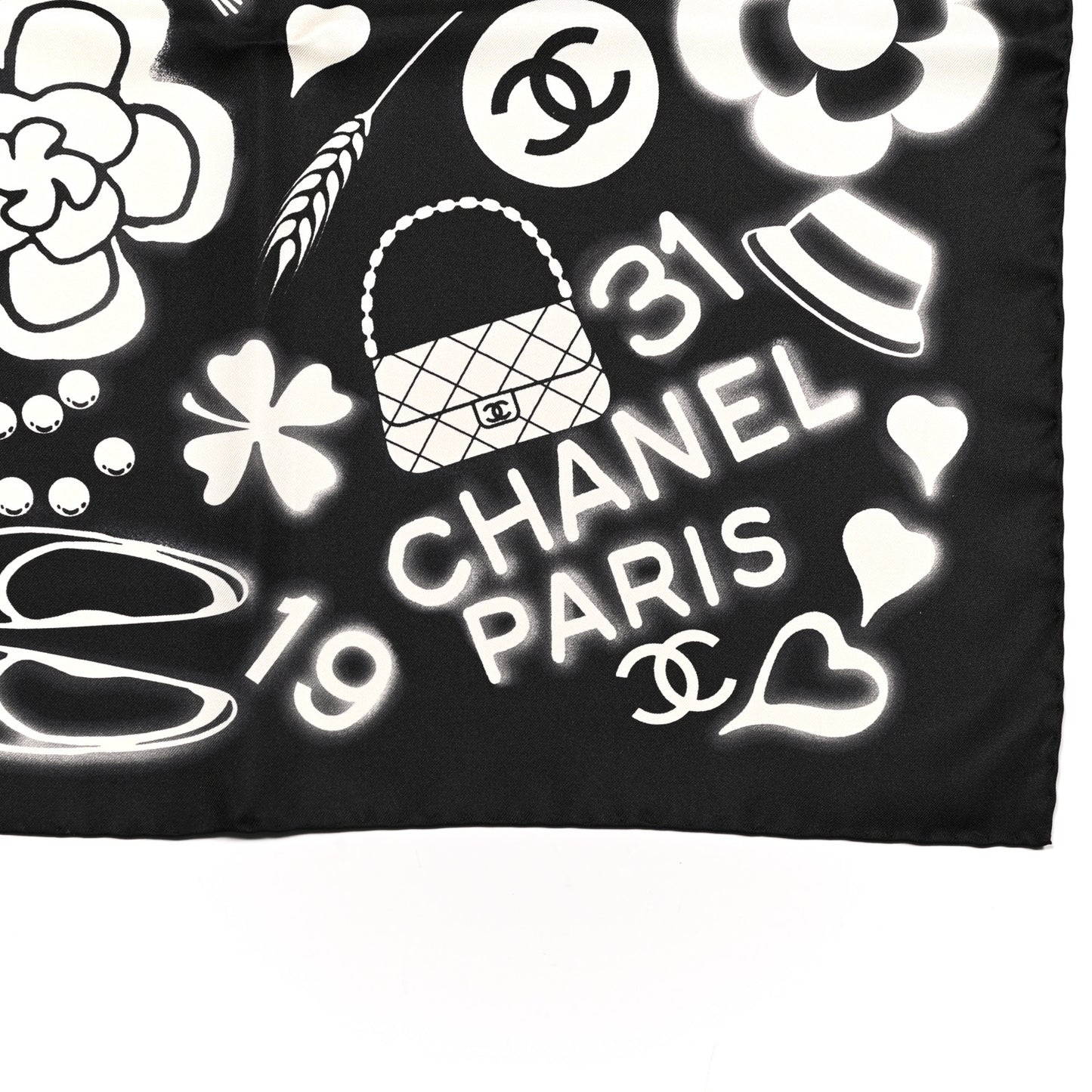 Silk CC Scarf Black Ivory