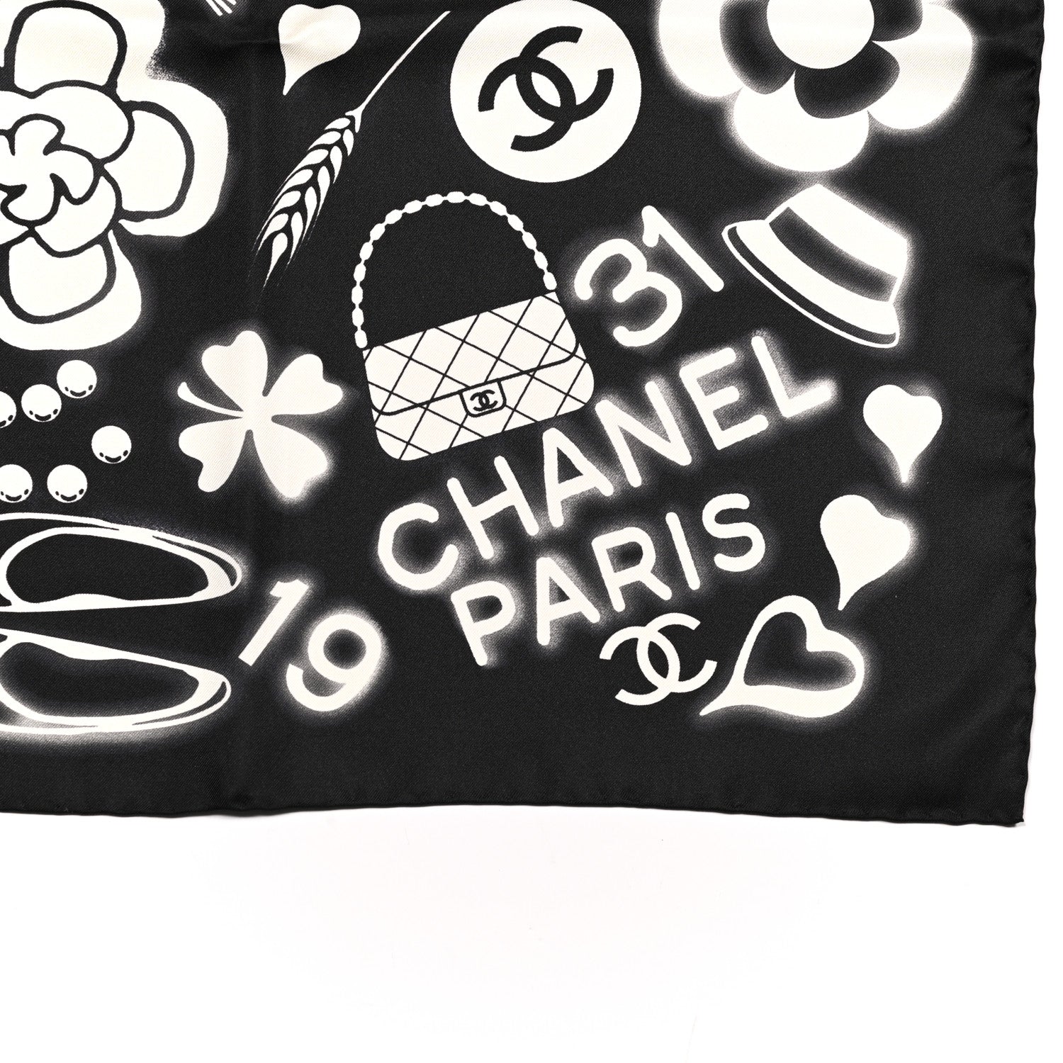 Chanel Silk CC Scarf Black Ivory 2 of 3