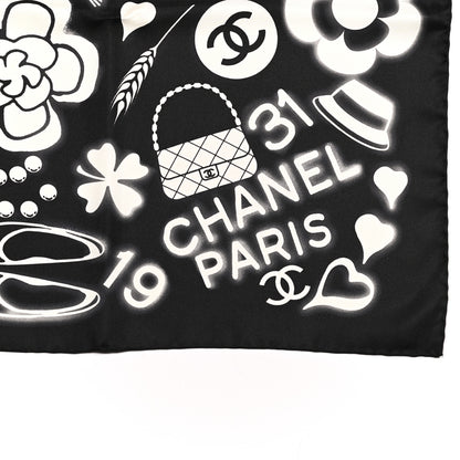 Chanel Silk CC Scarf Black Ivory 2 of 3