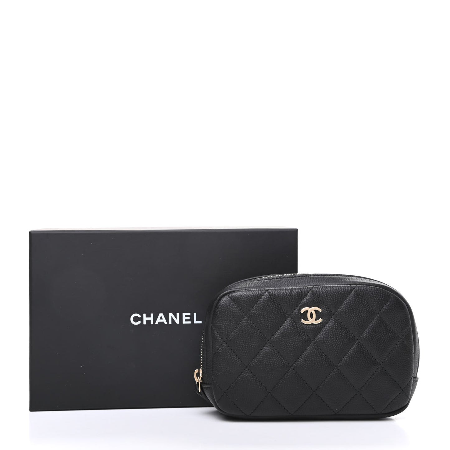 Caviar Quilted Small Curvy Pouch Cosmetic Case Black