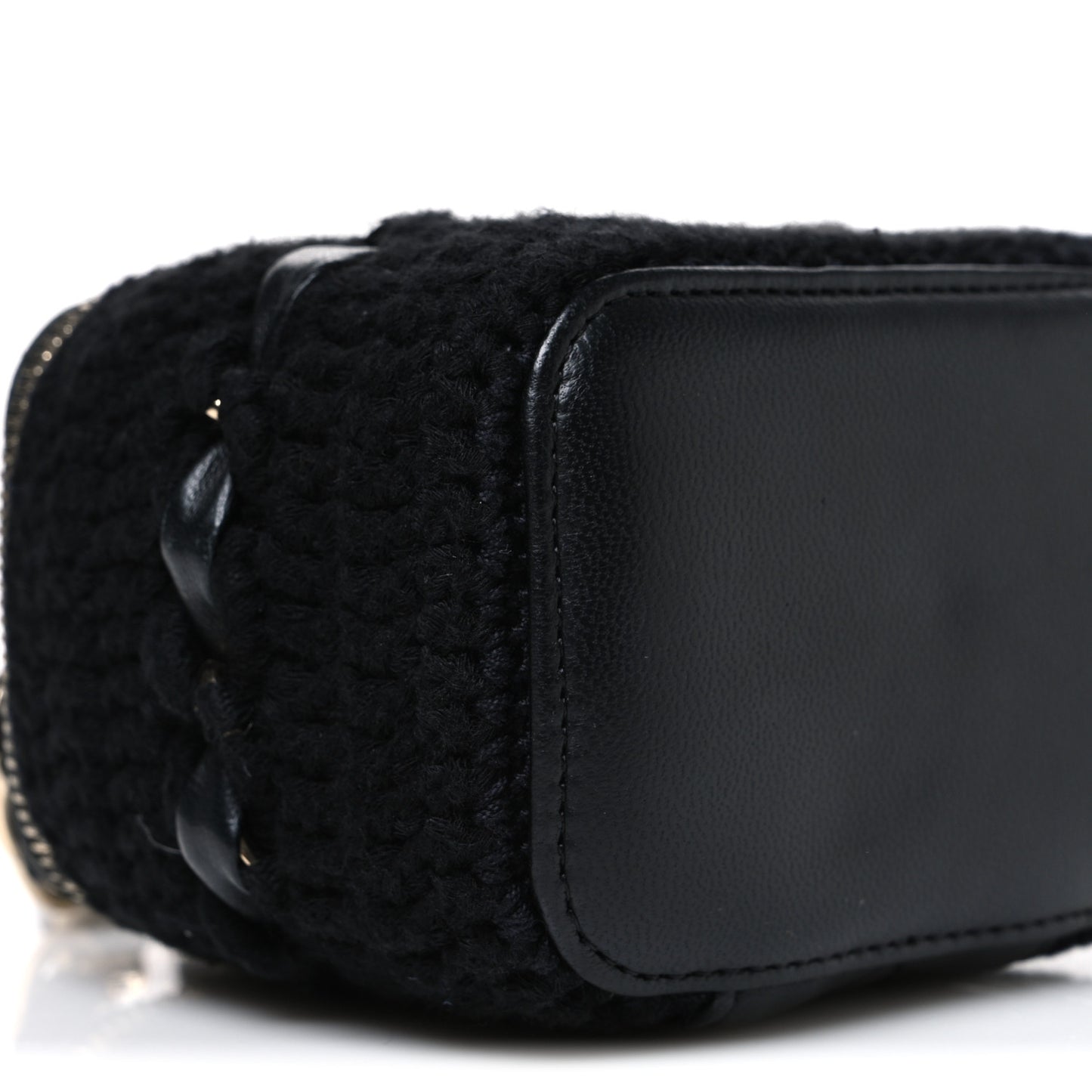 Lambskin Crochet Quilted Mini Vanity Case With Chain Black