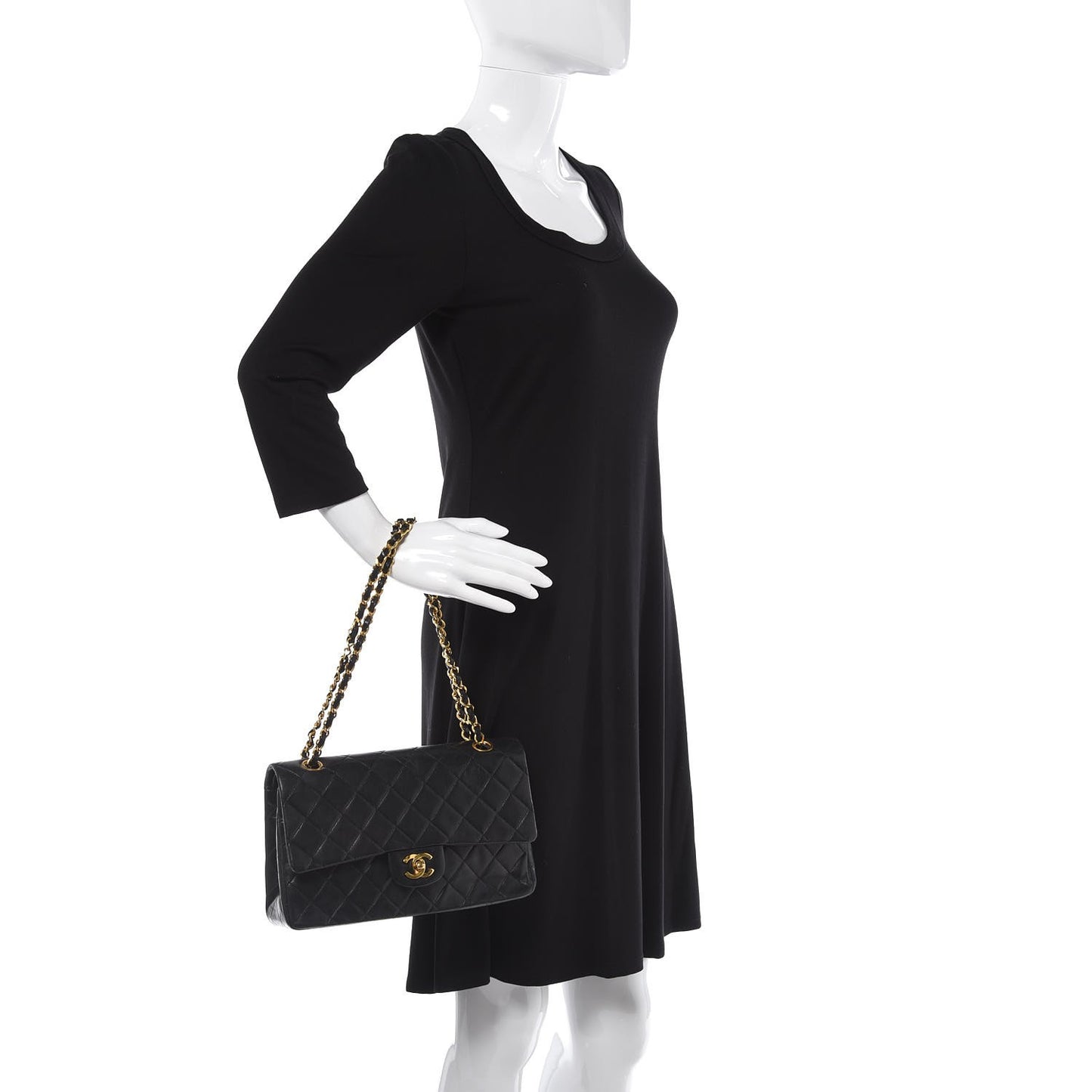 Lambskin Quilted Medium Double Flap Black