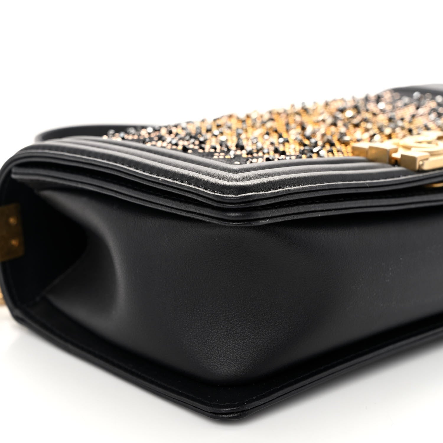 Chanel Calfskin Strass Studded Medium Boy Flap Black Gold 9 of 11