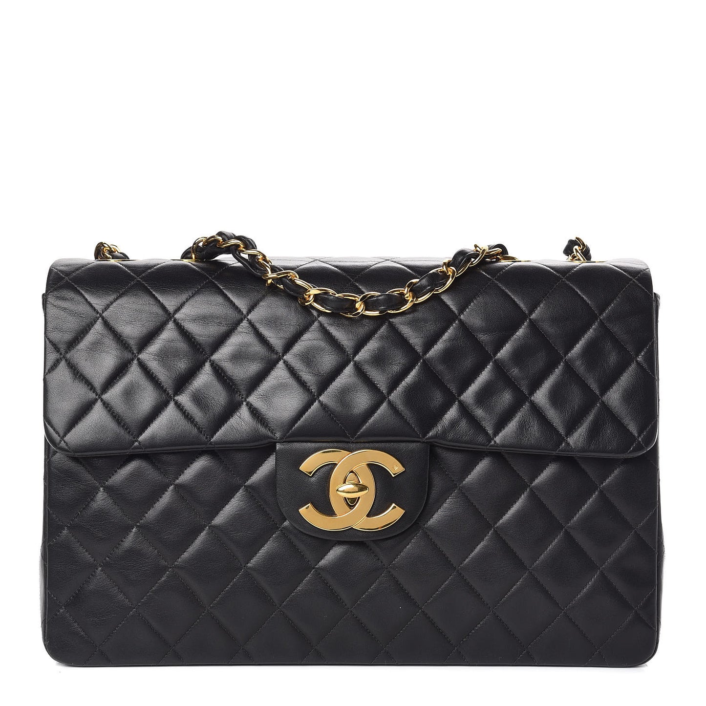 Lambskin Quilted XL Jumbo Single Flap Black