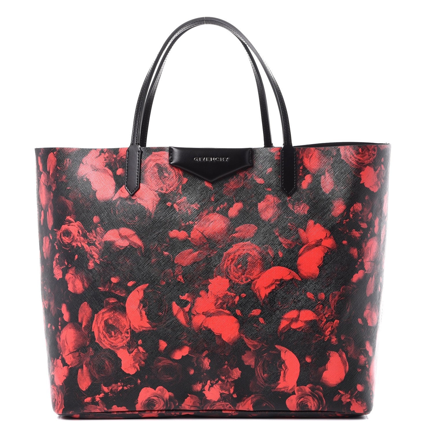 Givenchy Textured Coated Canvas Floral Print Large Antigona Tote Black Red 1 of 9