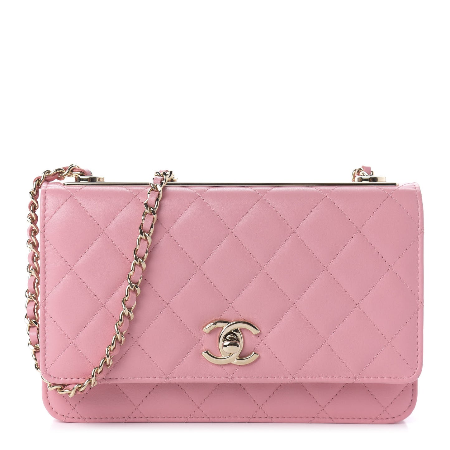 Lambskin Quilted Trendy CC Wallet On Chain WOC Pink