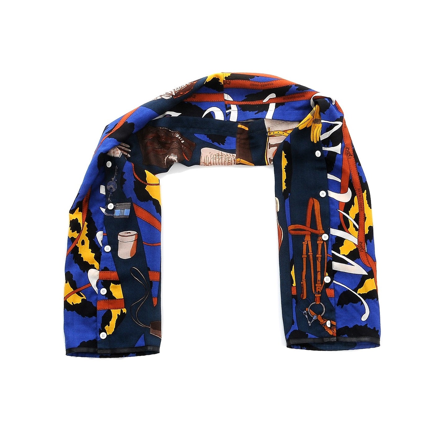 Cashmere Echarp A Manches Petit H Scarf Bleu Jaune Brun