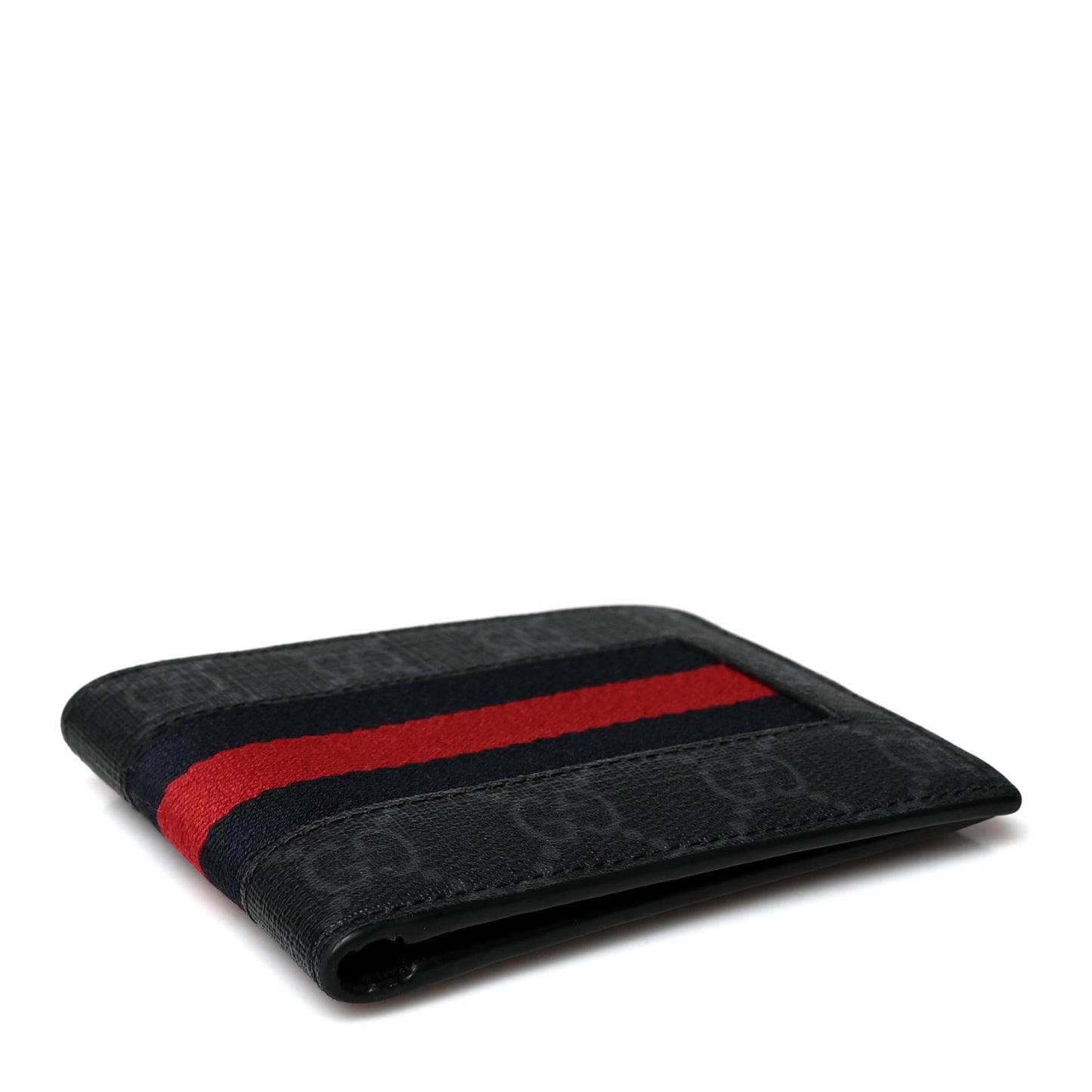 GG Supreme Monogram Selleria Calfskin Web New Web Bi-Fold Wallet Black