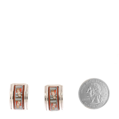 Hermes Printed Enamel Clip On Earrings Silver 2 of 4