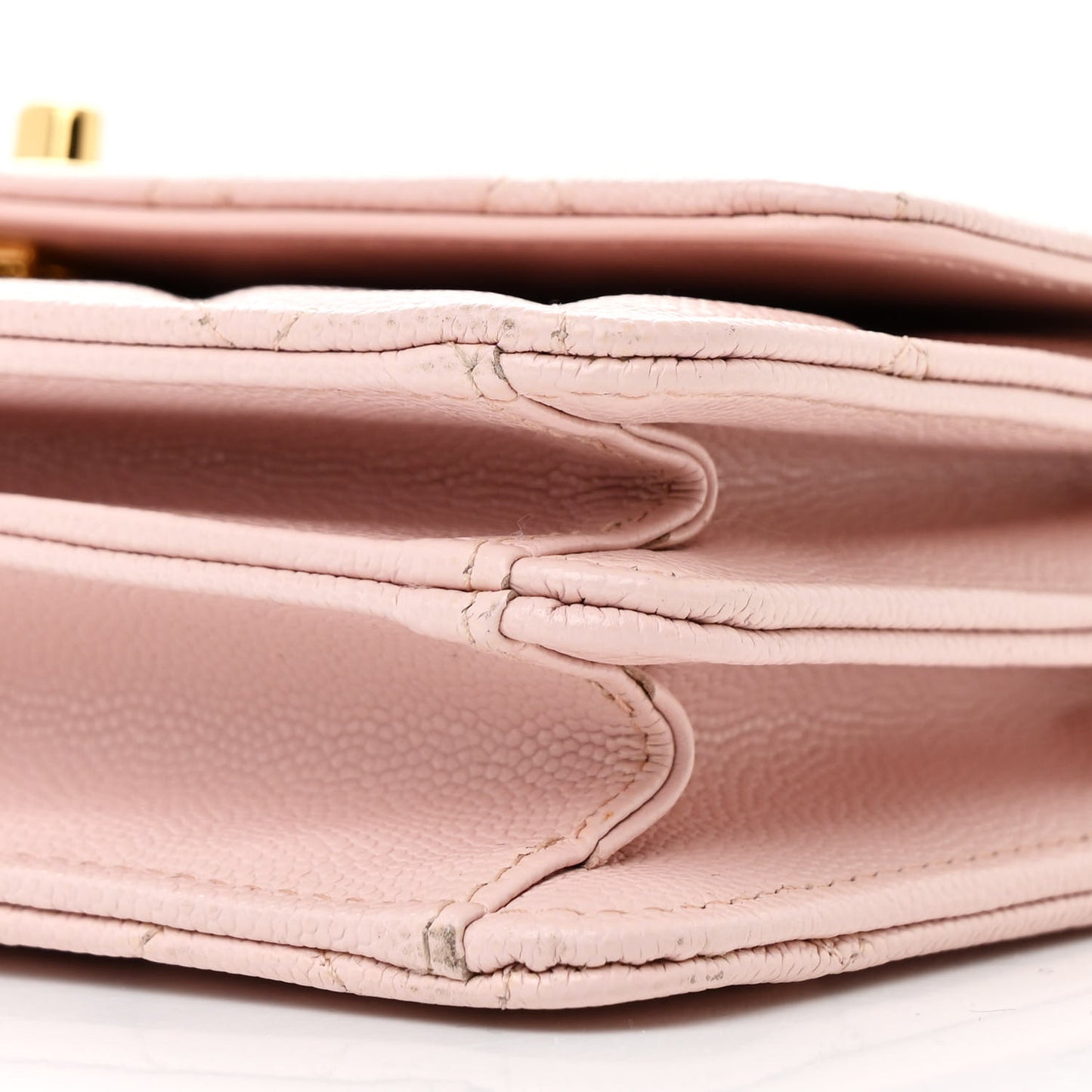 Shiny Caviar Quilted Flap Charm Wallet On Chain WOC Light Pink