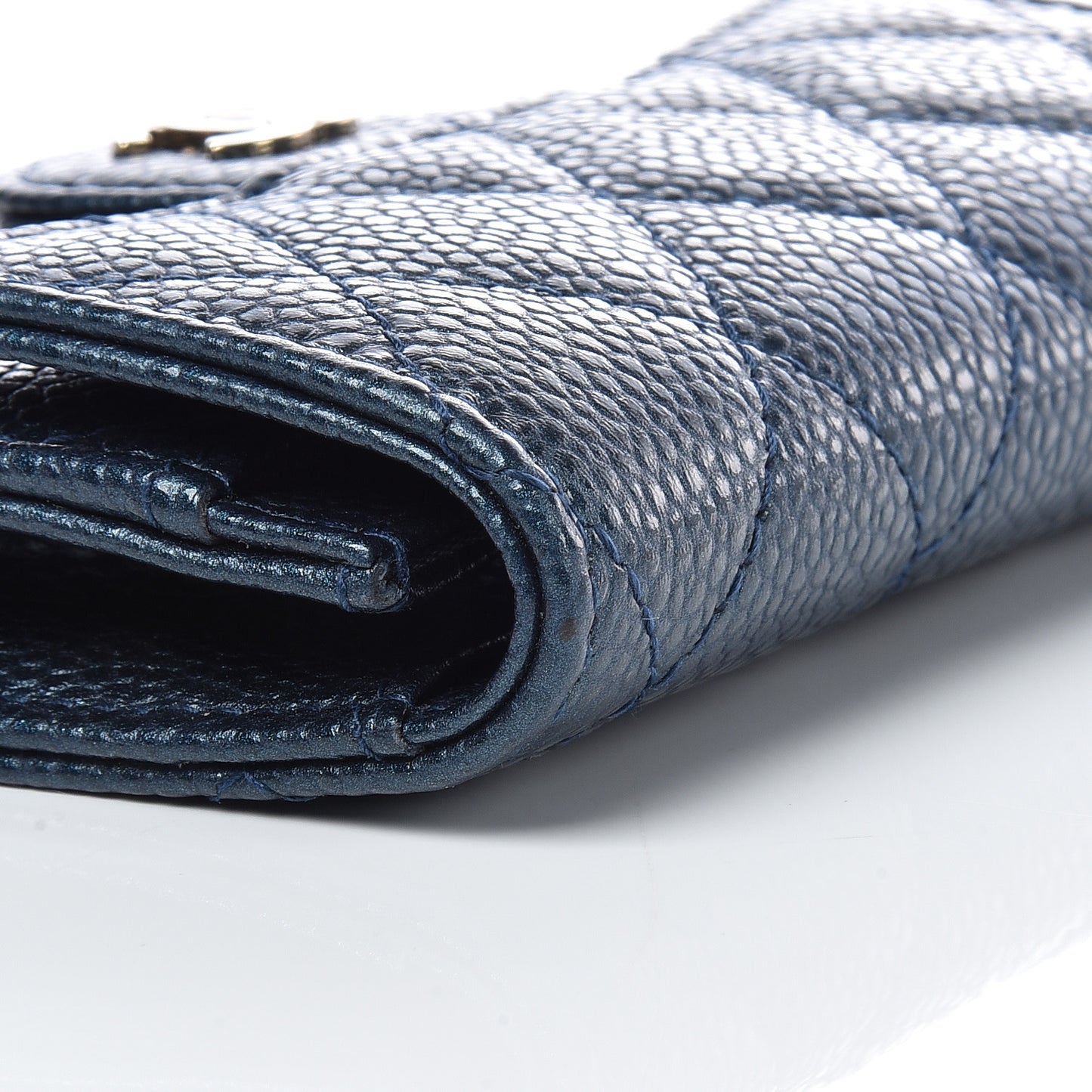 Iridescent Caviar Quilted Flap Card Holder Dark Blue
