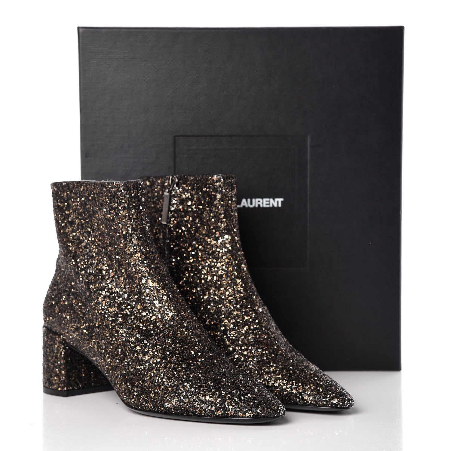 Saint Laurent Glitter Loulou Ankle Boots 39 Black Gold 8 of 8