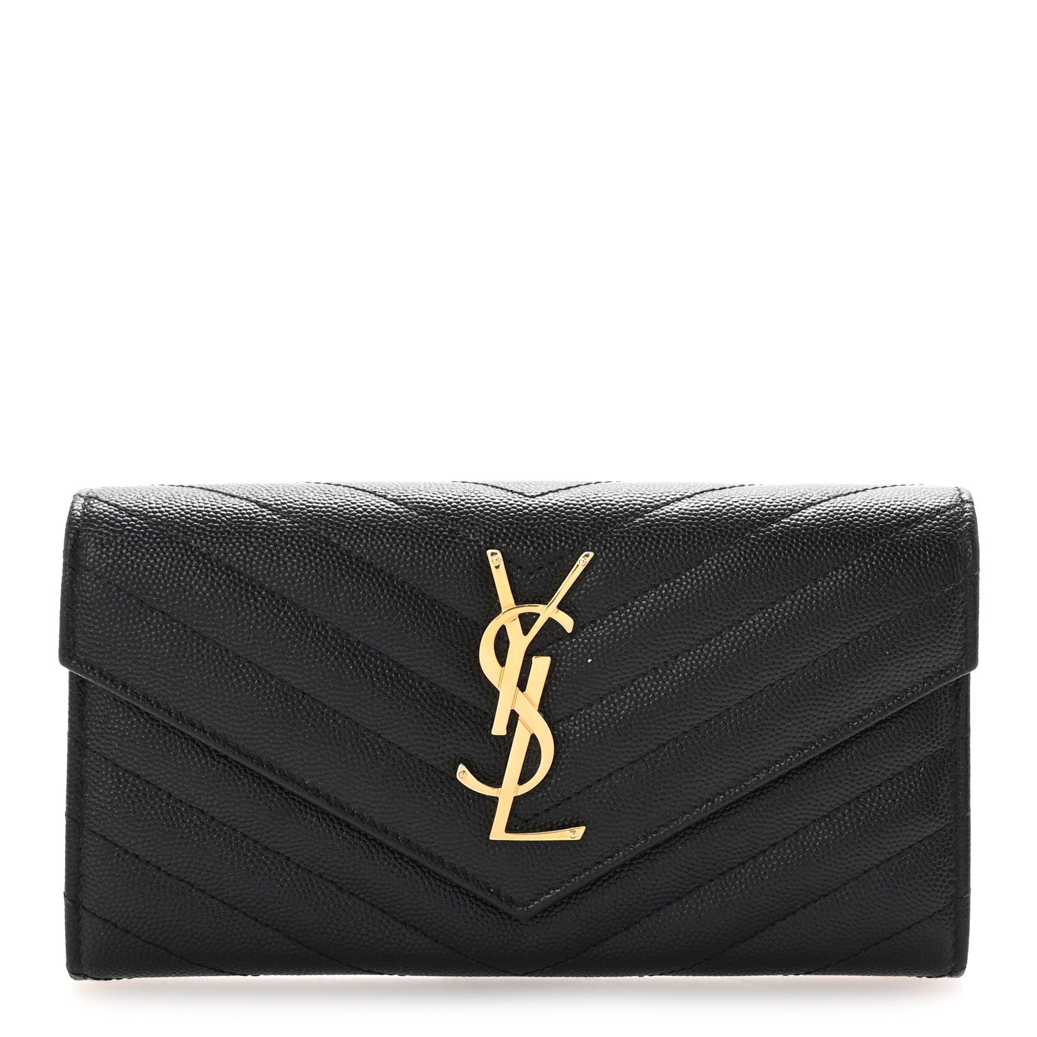 Saint Laurent Grain De Poudre Matelasse Chevron Monogram Flap Wallet Black 1 of 7
