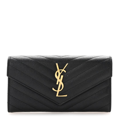 Saint Laurent Grain De Poudre Matelasse Chevron Monogram Flap Wallet Black 1 of 7