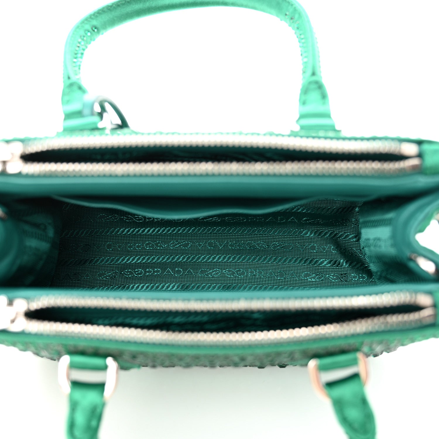 Prada Satin Crystal Mini Galleria Double Zip Tote Mango 5 of 11