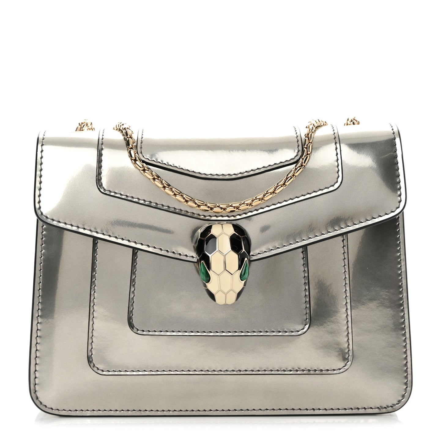 Metallic Calfskin Small Serpenti Forever Snake Strap Crossbody Bag Silver