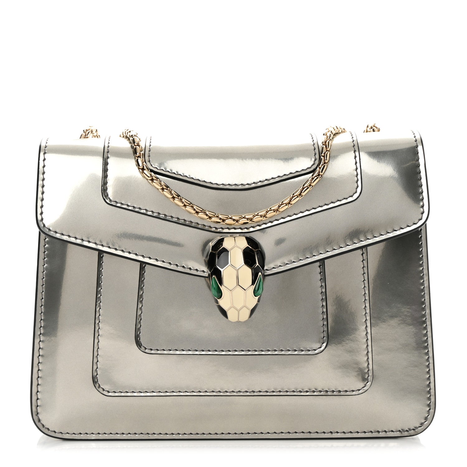 Bulgari Metallic Calfskin Small Serpenti Forever Snake Strap Crossbody Bag Silver 1 of 10