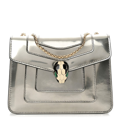 Bulgari Metallic Calfskin Small Serpenti Forever Snake Strap Crossbody Bag Silver 1 of 10