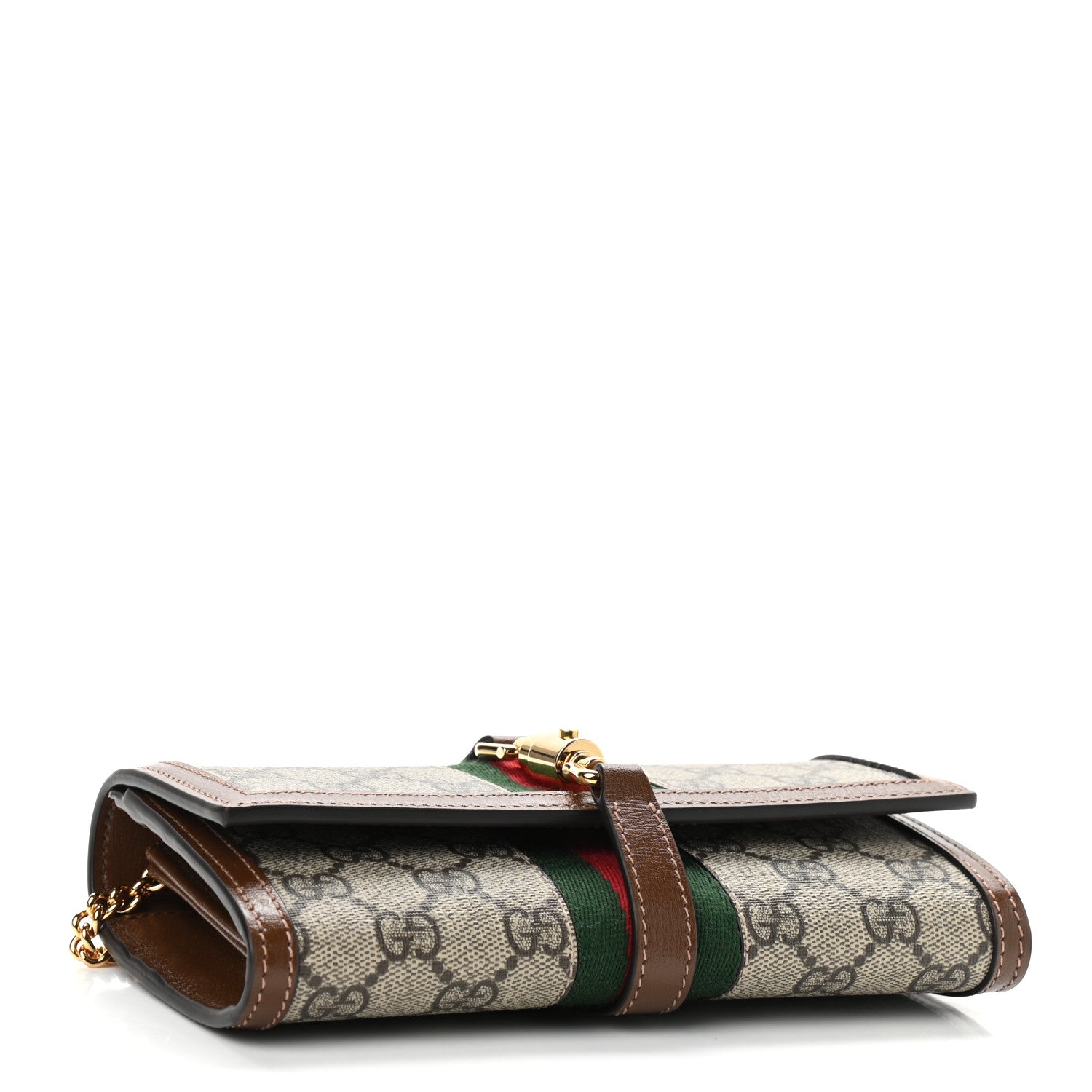 Gucci GG Supreme Monogram Azalea Calfskin Web Jackie 1961 Chain Wallet Beige Ebony Brown Sugar 4 of 11