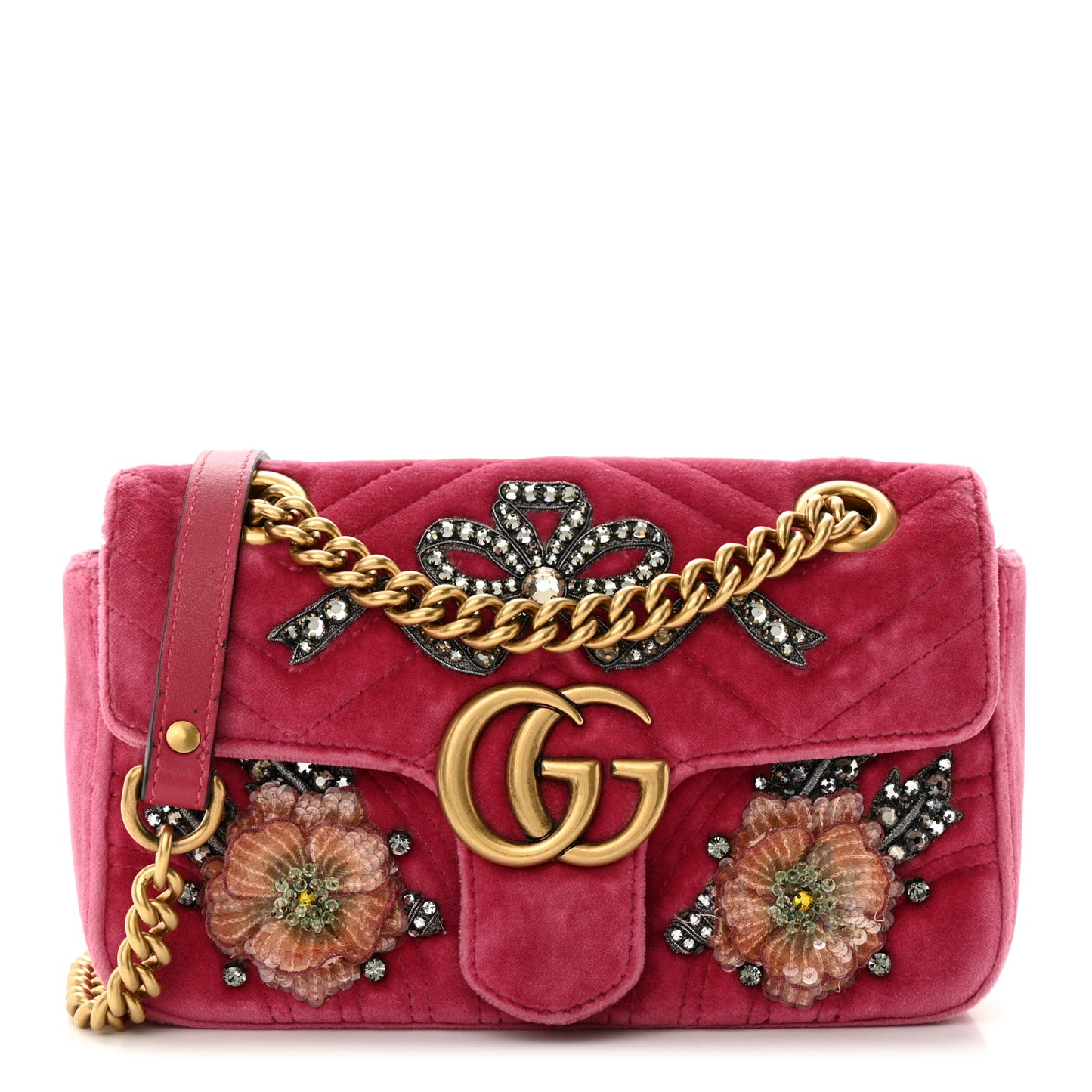 Velvet Matelasse Embroidered Mini GG Marmont Shoulder Bag Light Raspberry Rose
