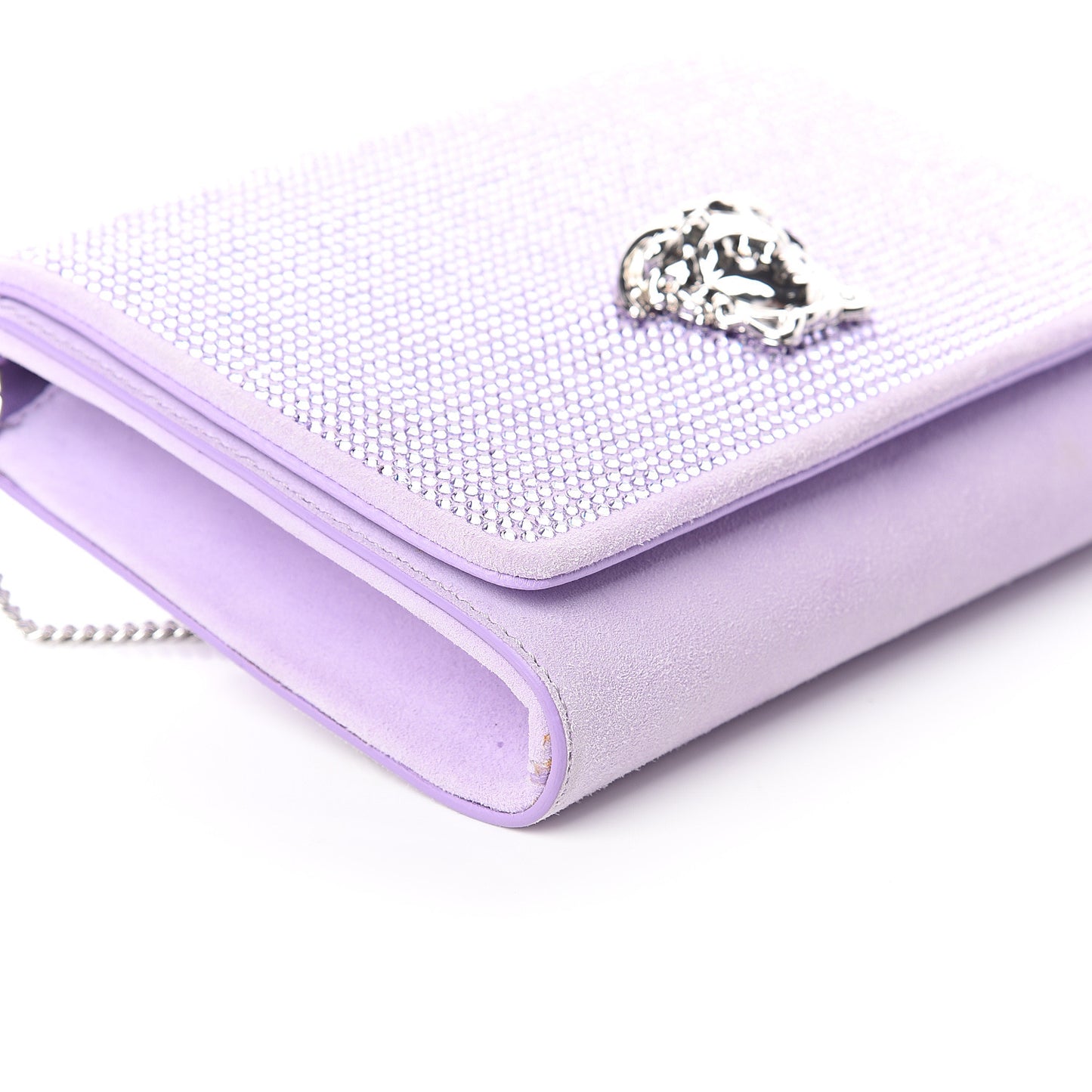 Suede Palazzo Crystal Chain Evening Bag Light Purple