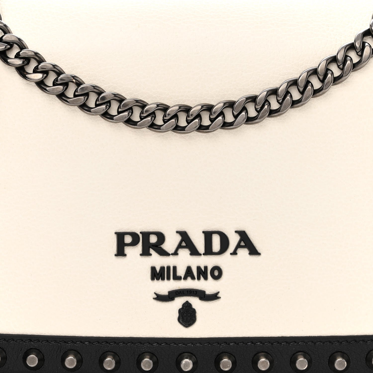 Prada Glace Calfskin Studded Crossbody White Black 11 of 14