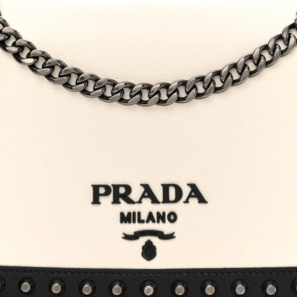 Prada Glace Calfskin Studded Crossbody White Black 11 of 14