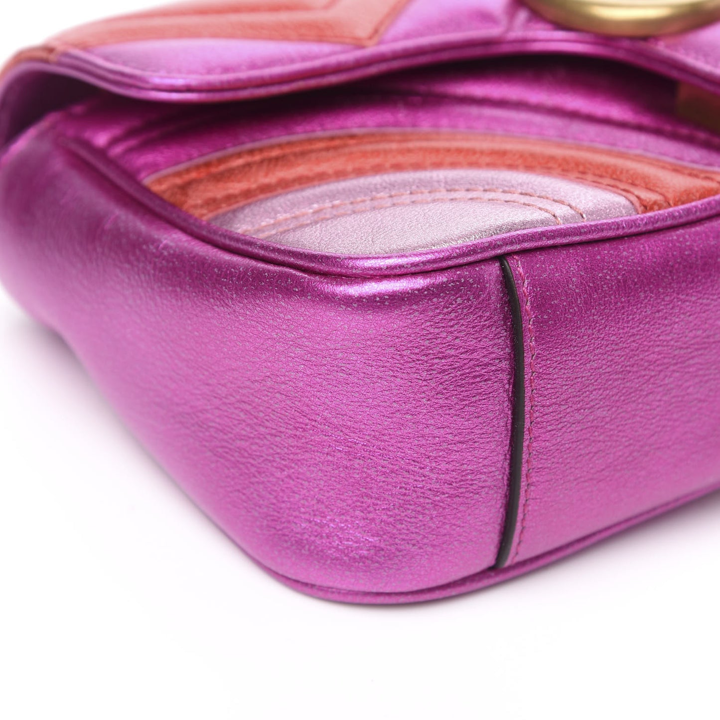 Metallic Calfskin Matelasse Mini GG Marmont Shoulder Bag Fuchsia