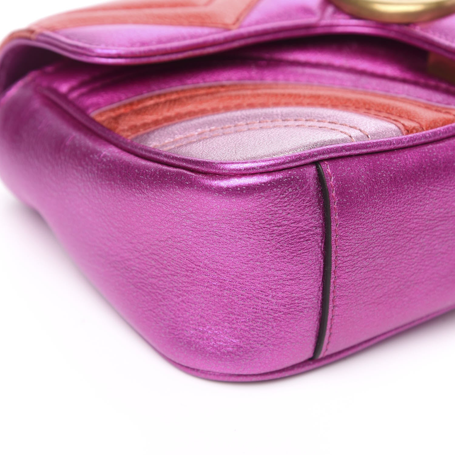 Gucci Metallic Calfskin Matelasse Mini GG Marmont Shoulder Bag Fuchsia 9 of 11