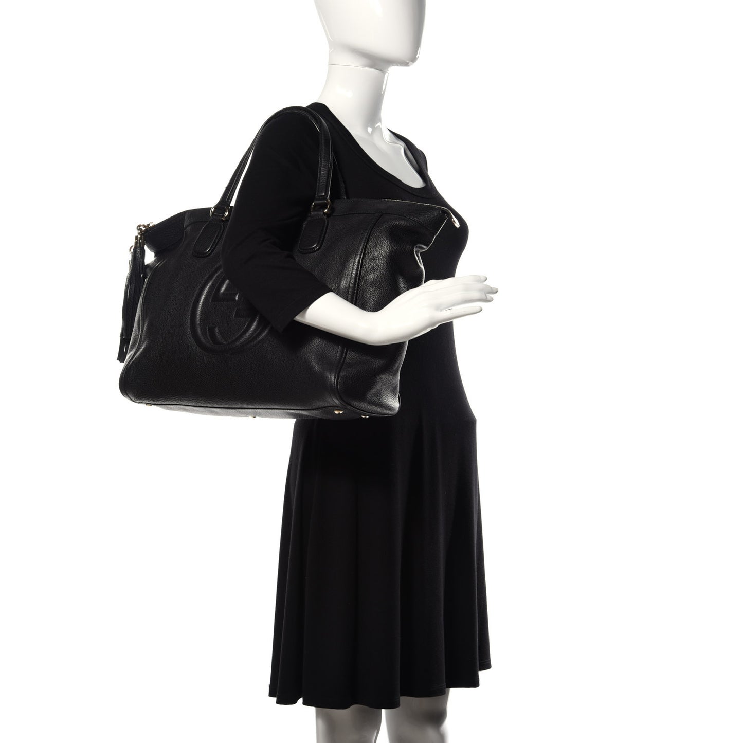 Pebbled Calfskin Large Soho Top Handle Bag Black