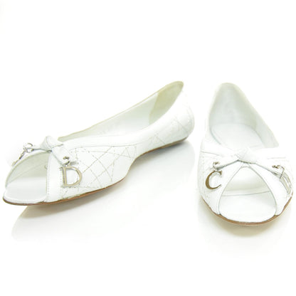 Christian Dior Leather Cannage Peep Toe Ballerina Flats 35.5 White 1 of 10