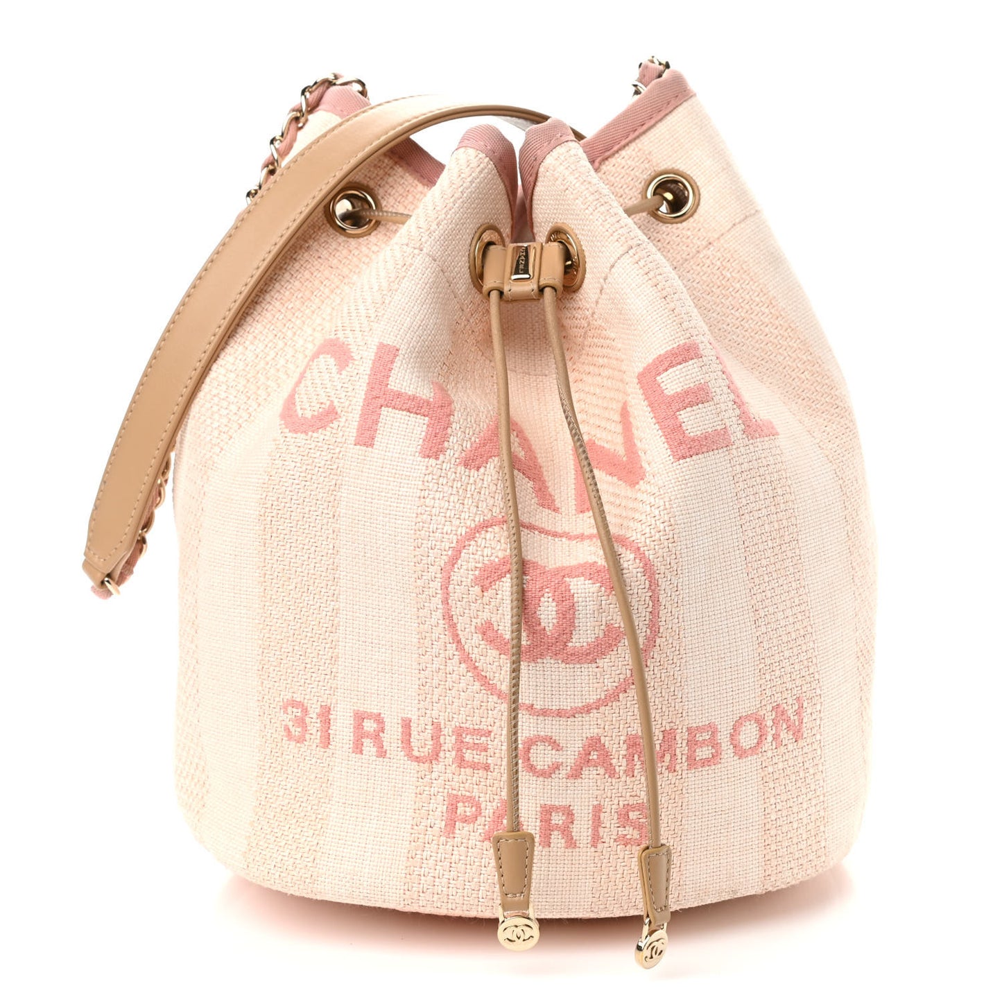 Mixed Fibers Striped Deauville Drawstring Bag Pink