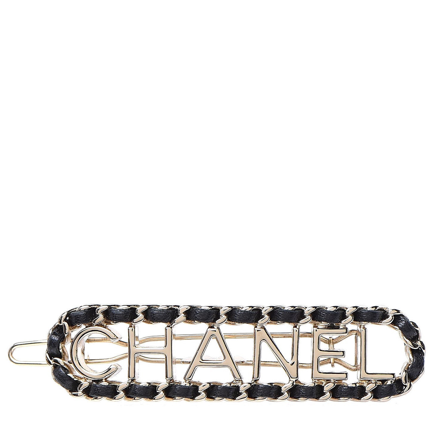 Metal Lambskin Vintage Allure Logo Hair Clip Black Gold